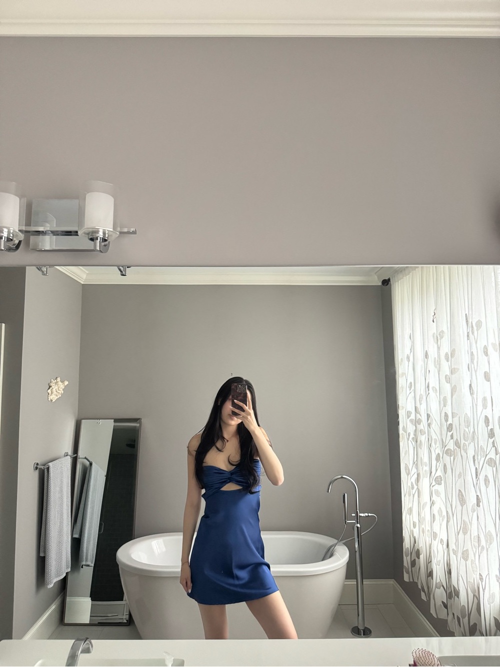 Princess Polly blue strapless satin mini dress